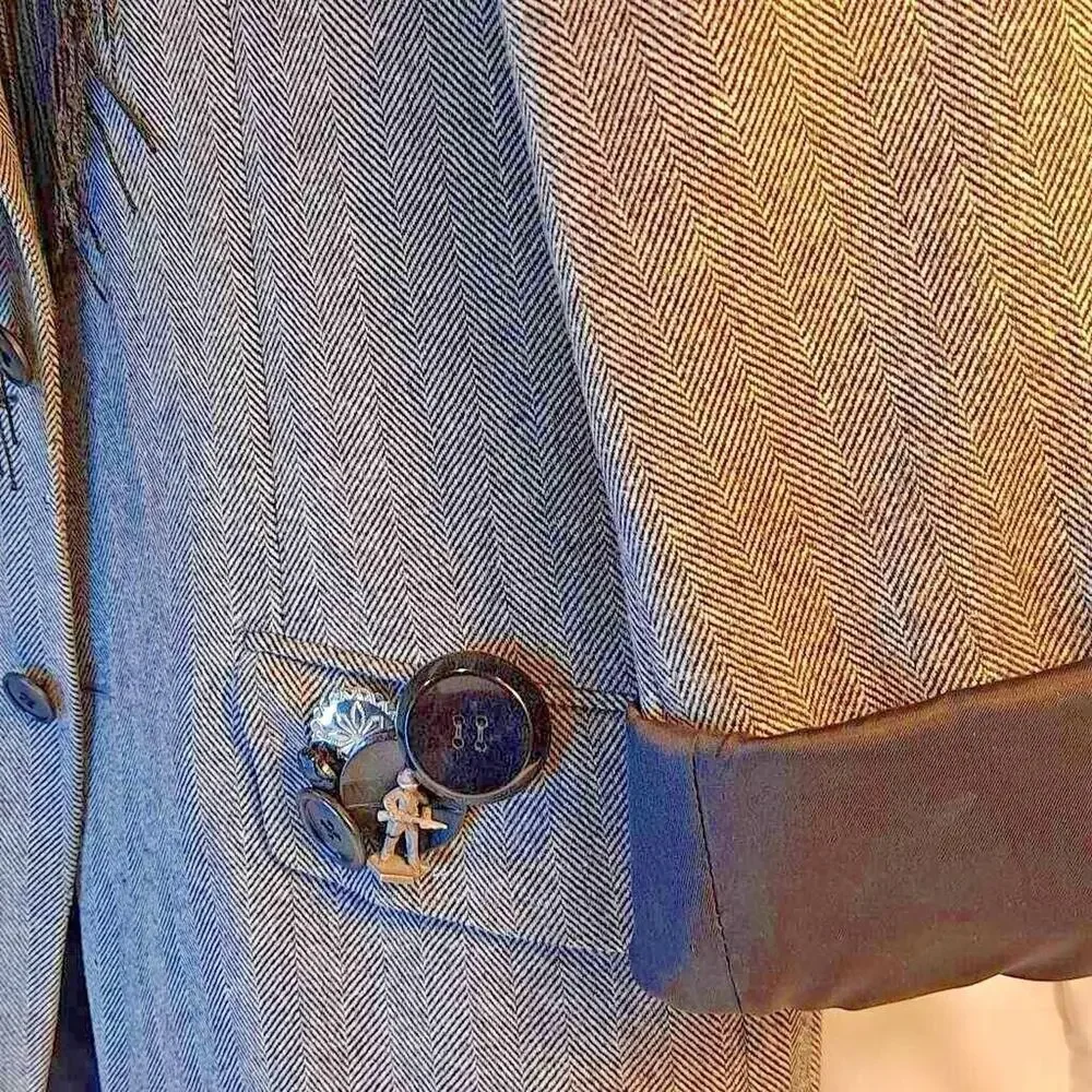 Bonnardi Women's Suit Jacket Blazer Gray Herringbone Fringes Embellished M New - Picture 2 of 9